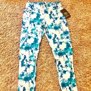 Unused kids leggings blue green tie dye